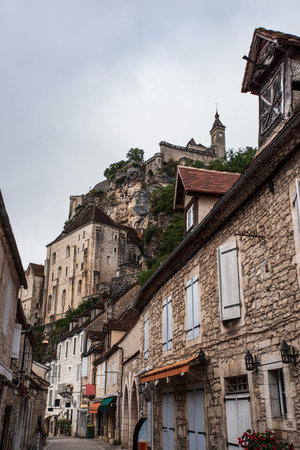 Village of Rocamadour on a cliff in Franceの写真素材