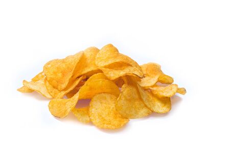 potato chips isolated on white background の写真素材