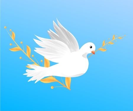 Flying White Dove holding a Branch のイラスト素材