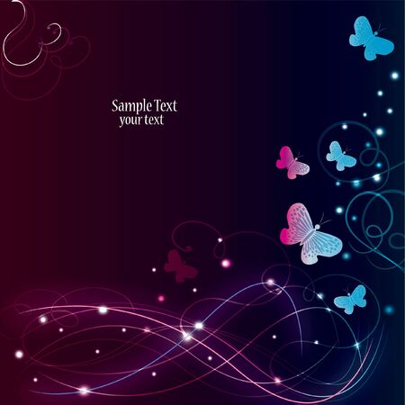 abstract glowing vector background with butterfly のイラスト素材