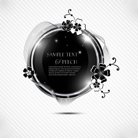 Glossy black speech bubble with flowers のイラスト素材