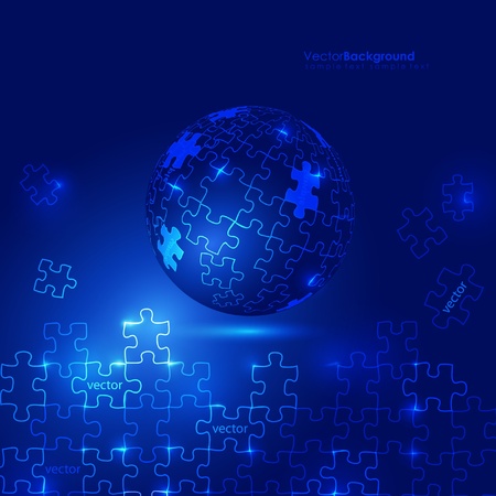 Glowing Blue 3d Globe Puzzle Vector Background のイラスト素材