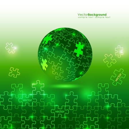Glowing Green 3d Globe Puzzle Vector Backgroundのイラスト素材