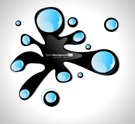 illustration of black ink blot, with blue bubbles のイラスト素材