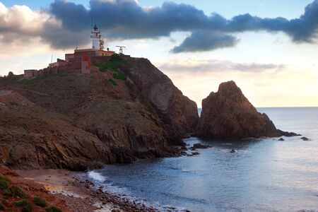 Beautiful landscape with lighthouse near Almería, Cabo de Gata, Spainの写真素材