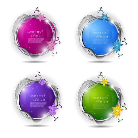 Set of Glossy speech bubbles with flowers のイラスト素材