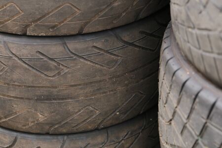 Used tires in the garageの写真素材