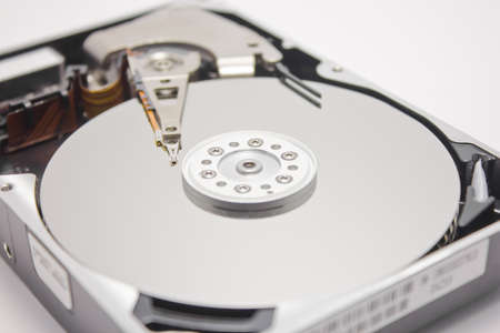 head of an hard disk opened closeup