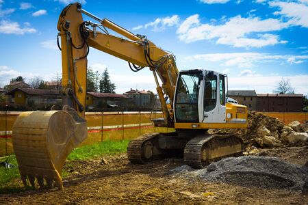 front view of a bulldozer in a sunny dayの写真素材