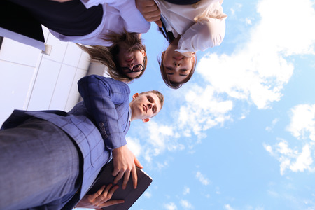 Two attractive successful woman and beautiful modern man, successful young office workers,...