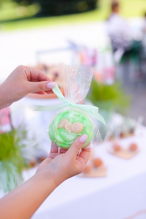 Tasty yummy cake for pregnant woman with little baby. Concept of sweet food.の写真素材