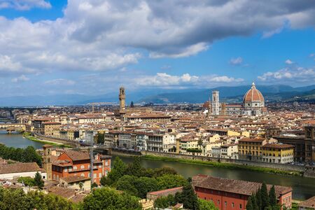Amazing Florense cityscape with clouds in background, Italy. Concept of pictures for postcards of european landscapes and cheap tours to Europe.の写真素材