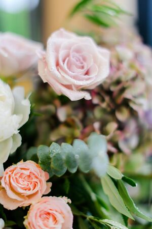 Close up flowers in bouquet. Concept of blooming background and floristic art.の写真素材