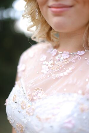 Gentle bridal lips. Concept of cute smile.の写真素材