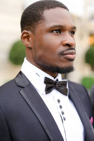 Portrait of afro american man with butterfly tie. Concept of black businessman.の写真素材