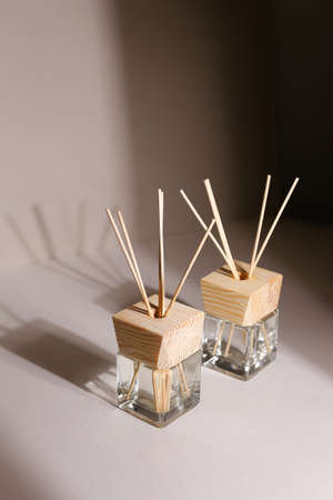 Herbal and oil treatment equipment in relaxing spa scene.の写真素材