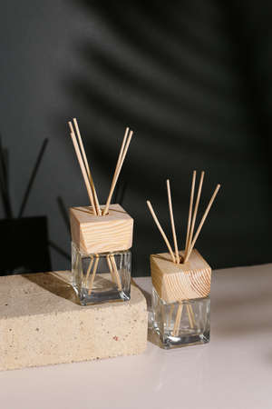 Herbal and oil treatment equipment in relaxing spa scene.の写真素材