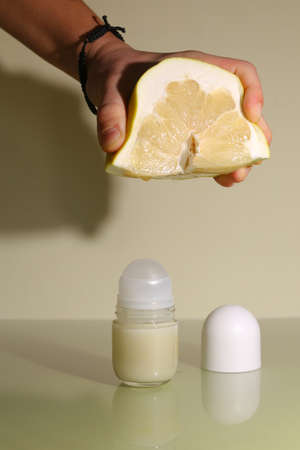 Antibacterial and natural homemade deodorant. Made from coconut oil, sodium bicarbonate, starch and essential oil from pamelaの写真素材