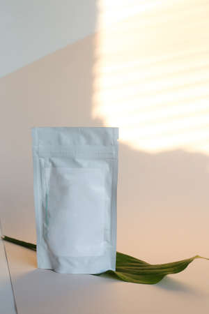 white powder dry clay mask. Cosmetic for face and body. Selective focusの写真素材