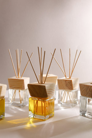 Herbal and oil treatment equipment in relaxing spa scene.