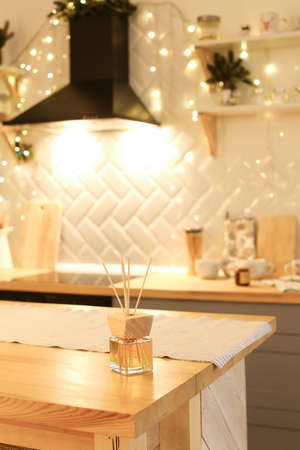 Aromatherapy reed diffuser air freshener on relaxed spa backgroundの写真素材