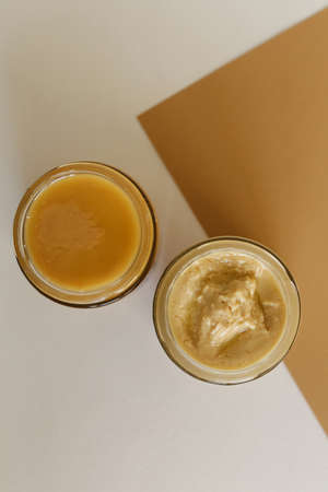 Peanut or Almond Butter in jarの写真素材