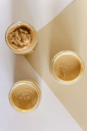 Peanut or Almond Butter in jarの写真素材