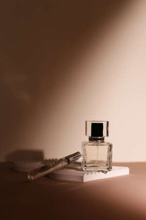 perfume bottle on the neutral modern backgroundの写真素材