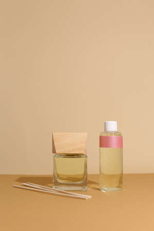 perfume bottle on the neutral modern backgroundの写真素材