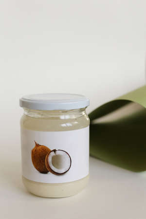 Natural coconut oil and coconutsの写真素材