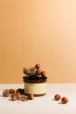 peanut butter in closed jarの写真素材