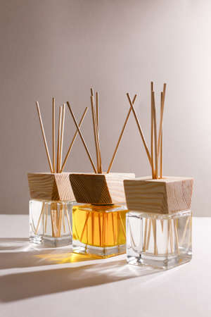 Herbal and oil treatment equipment in relaxing spa scene.の写真素材