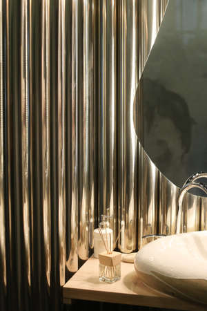 Herbal and oil treatment equipment in relaxing spa scene.の写真素材