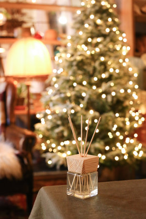 Aromatherapy reed diffuser air freshener on relaxed spa backgroundの写真素材