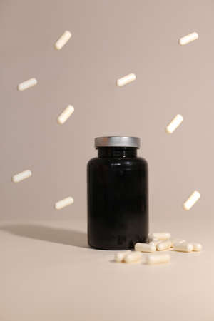 dietary supplements on neutral backgroundの写真素材
