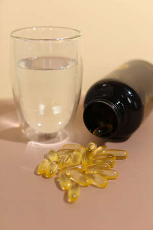 omega fish oil dietary supplements on neutral backgroundの写真素材