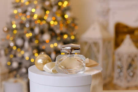 Generic perfume bottles in a gift set on christmas backgroundの写真素材