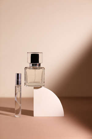 perfume bottle on the neutral modern backgroundの写真素材