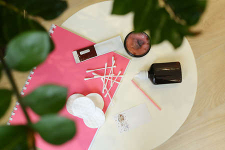 Set of professional cosmetic: make-up brushes, lipstick and brow pencilの写真素材