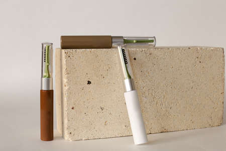 Eyebrow liquid with a brush. Color palette. Brow mascara. Eyebrow pencilの写真素材
