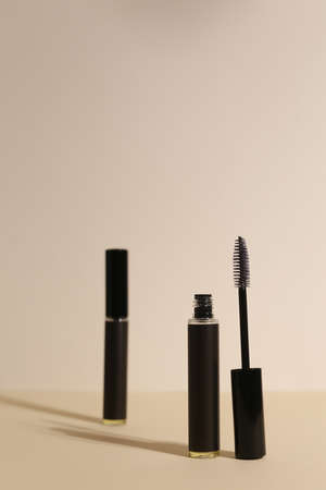 Isolated mascara on neutral backfround. Open with brush, blackの写真素材