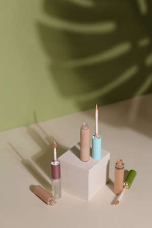 homemade natural organic ingredients lip balm. Handmade lip balm and lipstickの写真素材