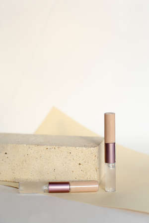 homemade natural organic ingredients lip balm. Handmade lip balm and lipstickの写真素材