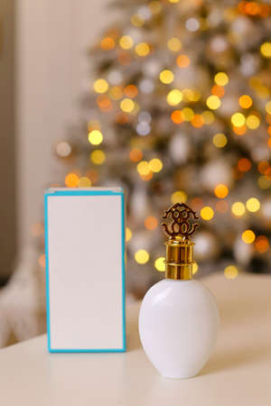 Generic perfume bottles in a gift set on christmas backgroundの写真素材