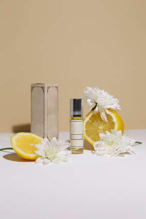 perfume bottle on the neutral modern backgroundの写真素材