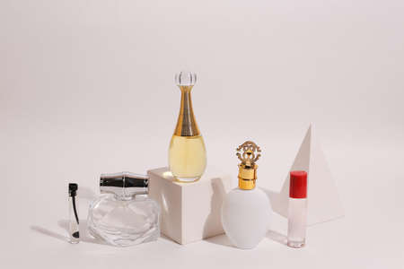 perfume bottle on the neutral modern backgroundの写真素材