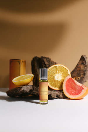 perfume bottle on the neutral modern backgroundの写真素材