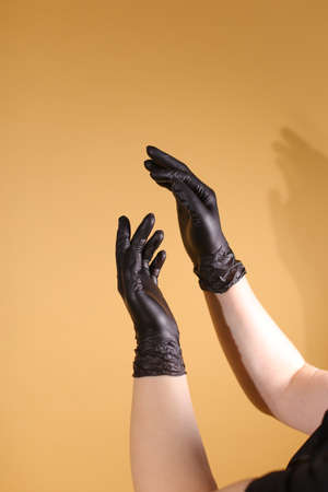 Black Surgical Latex Glove for hair dying salonの写真素材