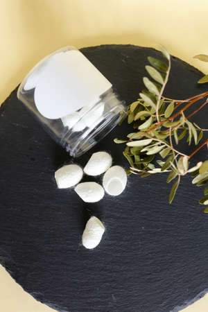 Natural white cocoons, a source of silk thread and silk fabric and can use for facial scrub and spa...