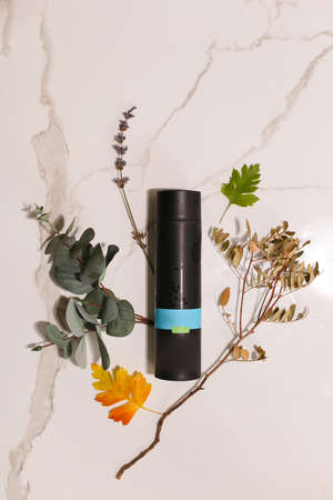 Eco friendly Bottle and tube with natural skincare cosmetics, creams or oils on light background. Plant-based beauty productsの写真素材